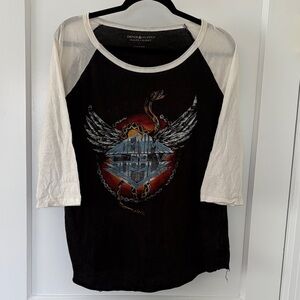 Denim & Supply Ralph Lauren Black Tee with Cream Raglan Sleeves and Graphic
